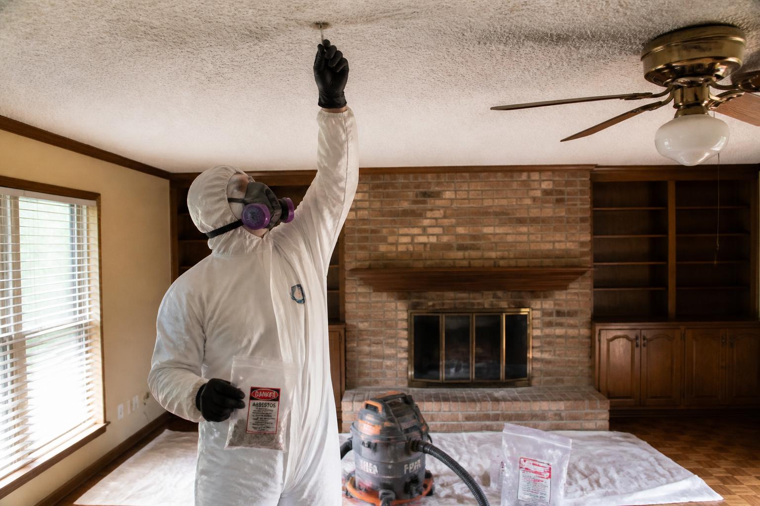 Independent asbestos sampler documenting a suspect material on a commercial job
